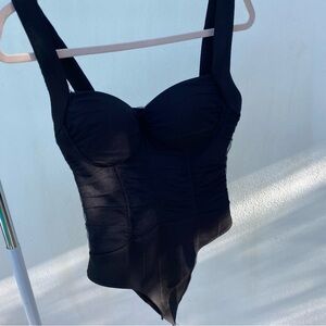 Black Ruched Sweetheart Bodycon Bodysuit Size Small